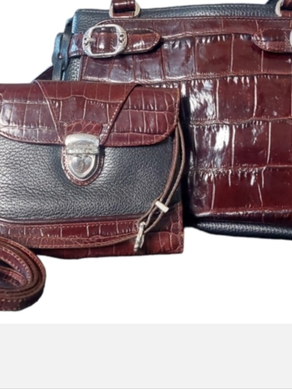 Brighton Two-Tone Black and Dark Brown Croc-Embossed Shoulder Bag Set